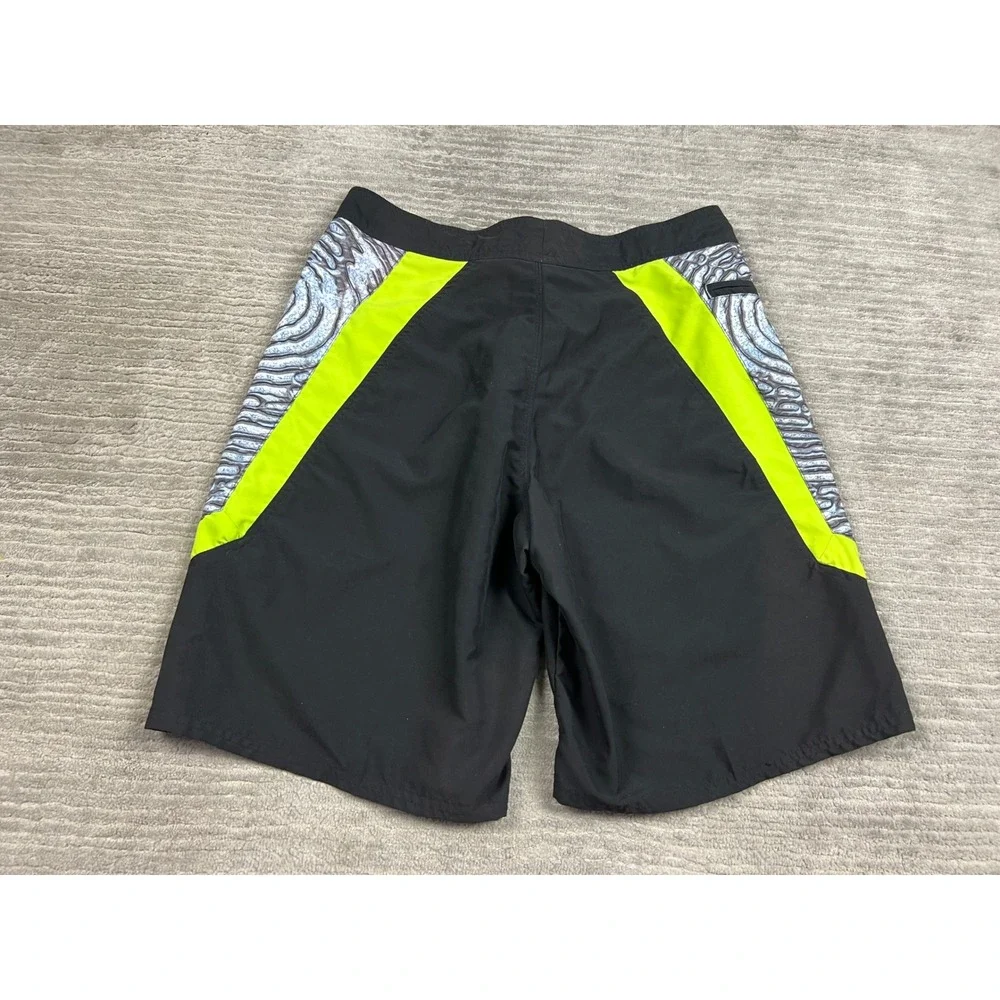 No Boundaries Board Shorts Mens‎ 34 Black Neon Yellow Swirl NB24B020 Colorblock